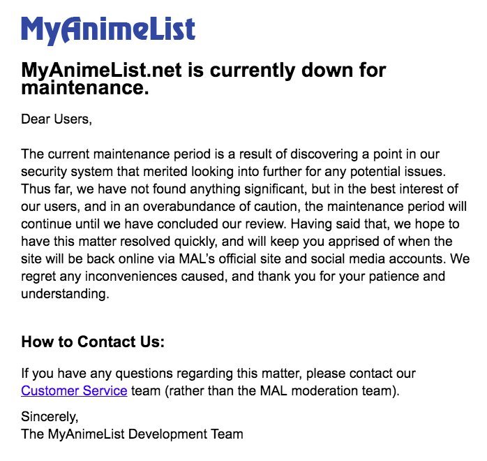 MyAnimeList Reportedly Hacked Causing Emergency Site Shutdown